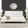 Aspen Vertical Tufted Headboard Platform Bed Set, White, King