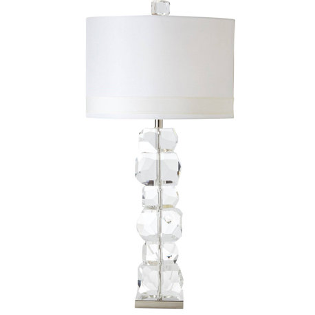 Allie Modern Oval Ivory Silk Shade Stacked Gemstone Crystal Table Lamp, Long