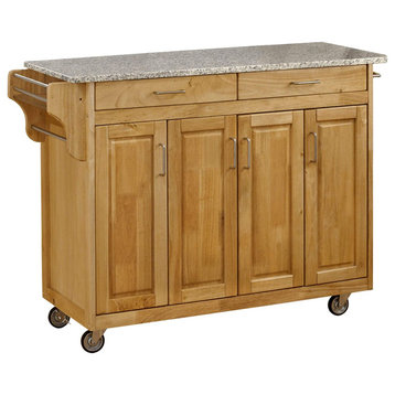 Modern Natural 4 Door Cabinet Kitchen Cart with Gray Granite Top