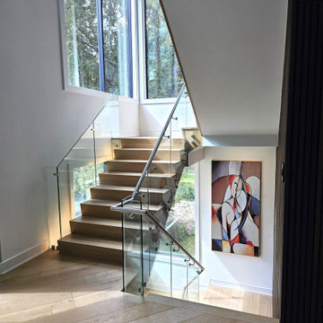 Project #129 | Modern White Oak Staircase with Slanted Risers