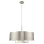 Livex Lighting - Livex Lighting Brushed Nickel 5 + 1 * Light Pendant Chandelier - This crisp and stately metal drum shade pendant from the Madison collection gives a versatile look and a luxe update with K9 crystals looming underneath. Finished in brushed nickel, you should treat these metallics as you would any neutral.