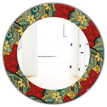 Designart Colorful Floral Bohemian Eclectic Frameless Oval Or Round Wall Mirror,