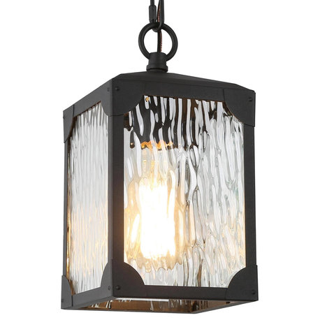 LNC Modern 1-Light Black Outdoor Hanging Light With Glass