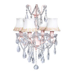 4-Light-Chandelier-in-Pink-with-Pink-Green-Flower-Shades-Crystal-Glass-Center - Chandeliers