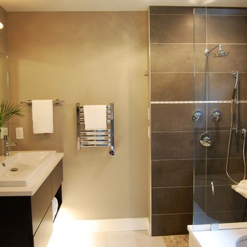 Ranch style bath gets a makeover into a Chic European Bath