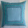 Aqua Throw Pillow 20"x20" Art Silk Toss Pillow Covers, Blue Celebrations