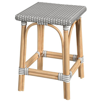 Riviera Square 24"H Rattan Counter Stool, Gray and White