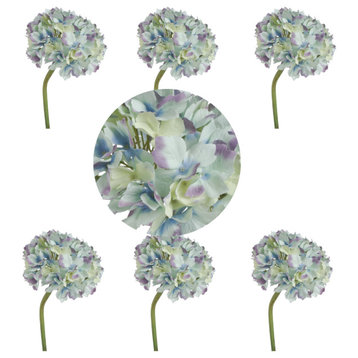 Set of 6 Almost Real Blue Tingled Hydrangea Flower - 14 Inches, Perfect for Home