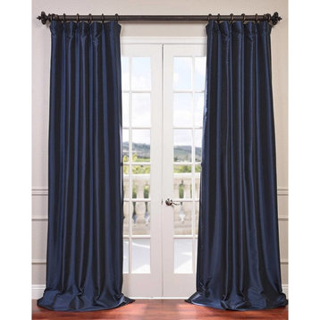 Navy Blue Blackout Faux Silk Taffeta Curtain Single Panel, 50"x84"