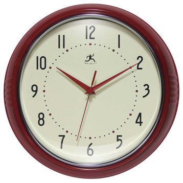 12 Inch Round Retro Wall Clock, Red