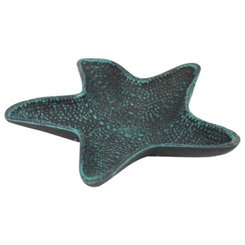 Cast Iron Starfish Decorative Bowl, Seaworn Blue, 8"