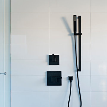 Matte-Black Rain Shower on Glossy White Tile