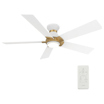 CARRO 52" Indoor Wifi Low Profile Ceiling Fan with Dimmable LED Light and Remote, White/Gold
