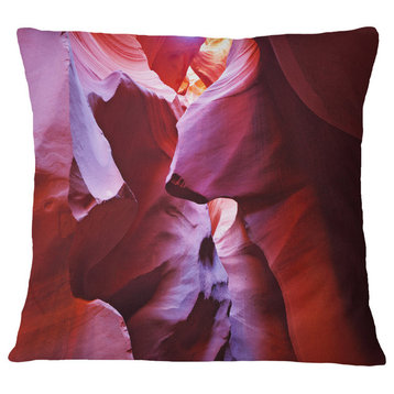 Purple Rays in Antelope Canyon Landscape Photography Throw Pillow, 18"x18"