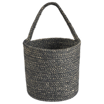 Melia Woven Jute Hanging Basket with Handle 6.3 x 7 x 6.5in., Black