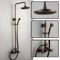 Wall Mounted Antique Brass Rain Shower System of Handheld Exposed Shower Head 8" - Products