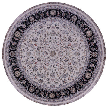 8' Round Persian Nain Wool & Silk Handmade Rug - Q14748