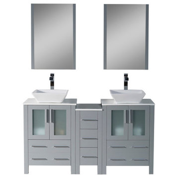 Sydney 60" Double Vanity Set With Vessel Sinks and Mirrors, Metal Gray