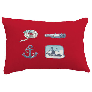 Sea Tools Geometric Print Throw Pillow With Linen Texture, Red, 14"x20"