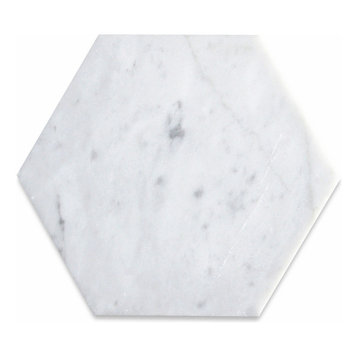 6" Hexagon Carrara Italian Marble Venato Carrera White Tile Polished, 1 piece