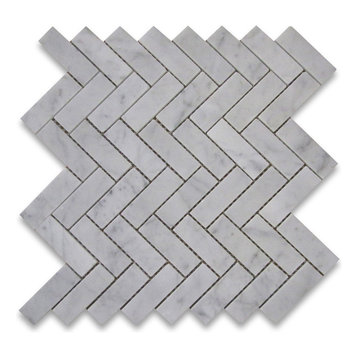 Herringbone Carrara Marble Tile Carrera Venato Mosaic Tile Polished, 1 sheet