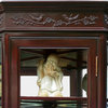 Dark Cherry Rosewood Flower and Bird Oriental Corner Display Cabinet