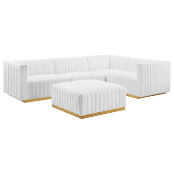Conjure Channel Tufted Velvet 5-Piece Sectional, Gold White