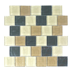 GBM Manufacturing - Geo 12"x12" Textured Glass Square Mosaic Tile,Yellow - Mosaic Tile
