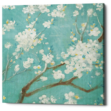 "White Cherry Blossom I on Blue" Giclee Canvas Wall Art, 37"x37"