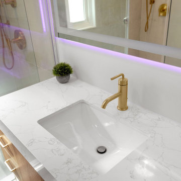 Contemporary Bathroom Vanity Detail with Backlit Mirror