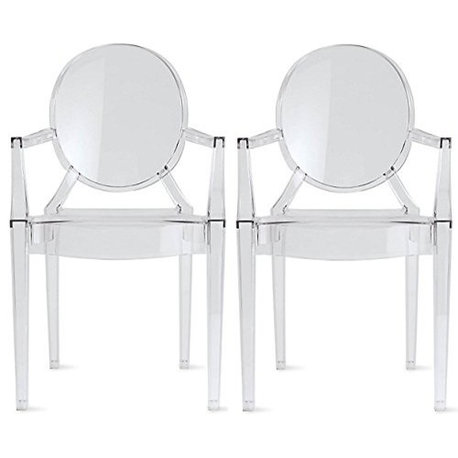 Modern Stackable Chairs Ghost Style Armchairs With Arm Dining Clear Set of 2, Clear, Set of 2