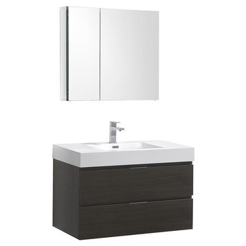 Fresca Valencia 36" Wall Hung Modern Bathroom Vanity w/ Medicine Cabinet, Gray O