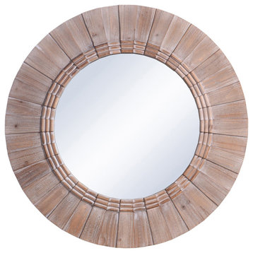 Accent Wall Mirror Fluted And Distressed Frame Natural, White Wash Finish