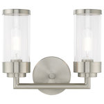 Livex Lighting - Livex Lighting Brushed Nickel 2-Light Bath Vanity - The two light bath vanity from the Hillcrest collection features a simple elegant brushed nickel frame paired with clear glass shades. Each shade is accented with a banded brushed nickel ring to carry through the theme of finely crafted metal fittings.�