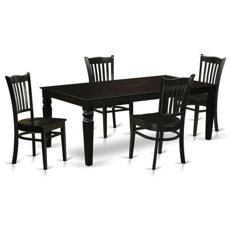 5-Piece Dining Room Set With a Table and 4 Wood Kitchen Chairs, Black