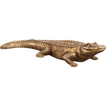 Antiqued Crocodile Sculpture - Gold