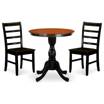 ESPF3-BCH-W- Dinner Table and 2 Wooden Chairs with Ladder Back - Black Finish