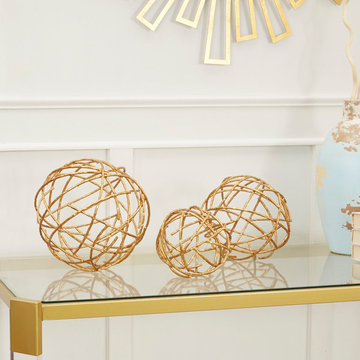 Metal Golden Twig Decorative Spheres, 3-Piece Set