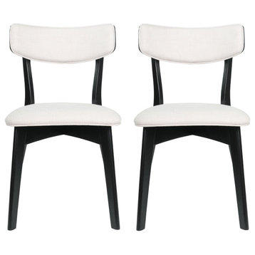 Crystal Mid-Century Modern Fabric Upholstered Dining Chairs, Set of 2, Light Beige + Matte Black