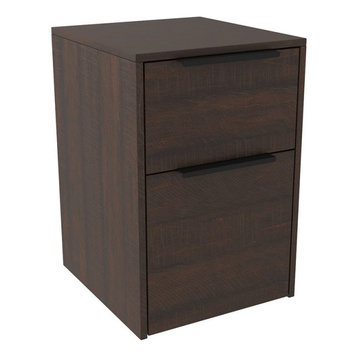 Benjara 16" Transitional 2-Tone Wood File Cabinet with 2 Drawers in Dark Brown