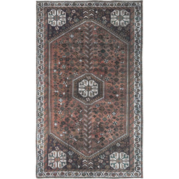 Semi Antique Deep Red Persian Shiraz Clean Hand Knotted Wool Rug, 4'8" x 8'2"