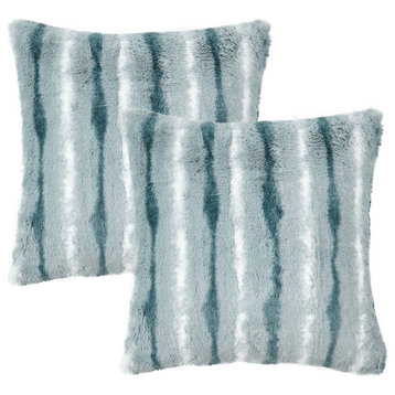 Amanda Stripe Faux Fur 2 Piece Pillow Shell Sets, Pearl Blue, 20"x20"