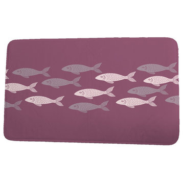 Beach Vacation Fish Line Coastal Print Bath Mat, Purple, 21"x34"