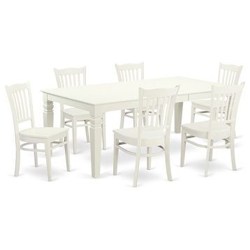 7 Pctable And Chair Set With A Dining Table And 6 Dining Chairs, Linen White
