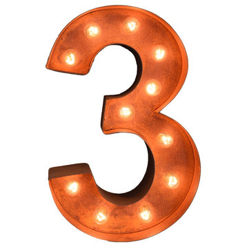 Small Rusted Steel Number Marquee Light by Iconics, Number 3