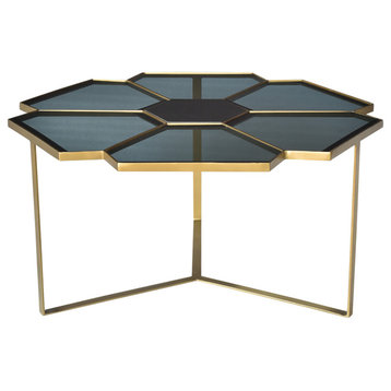 Mariel Coffee Table on Cast Iron Frame in Metallic Gold Finish with Glass Top