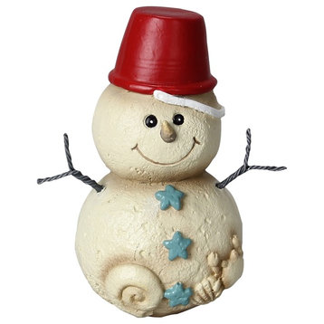 Coastal Christmas Beach Sand Pail Hat on Baby Snowman 5 Inch Tier Tray Figurine