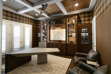 Inspiration for a transitional freestanding desk coffered ceiling and wall paneling study room remodel in Phoenix
