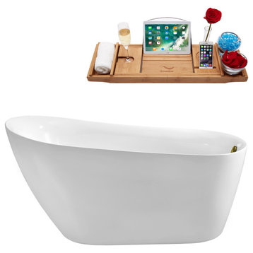 67" Streamline N281GLD Soaking Freestanding Tub and Tray With Internal Drain