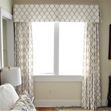 New draperies and box pleat valances in a guest bedroom
